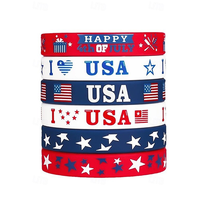 USA Flag Silicone Wristbands - 4th of July Patriotic Bracelets, Adjustable, American Stars & Stripes Design, Red, White & Blue, Perfect for Independence Day, Festivals and Sporting Events