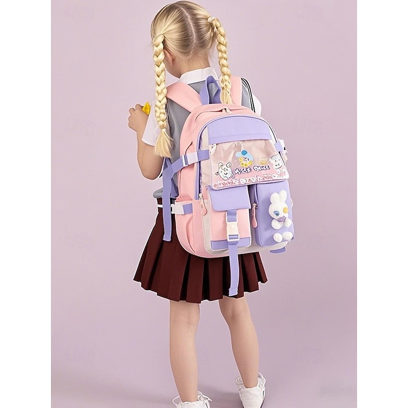 Girls' Waterproof School Backpack with Reflective Strips and Bunny Design – Lightweight Large Capacity Bookbag for Elementary Students, Daily Use and Travel4