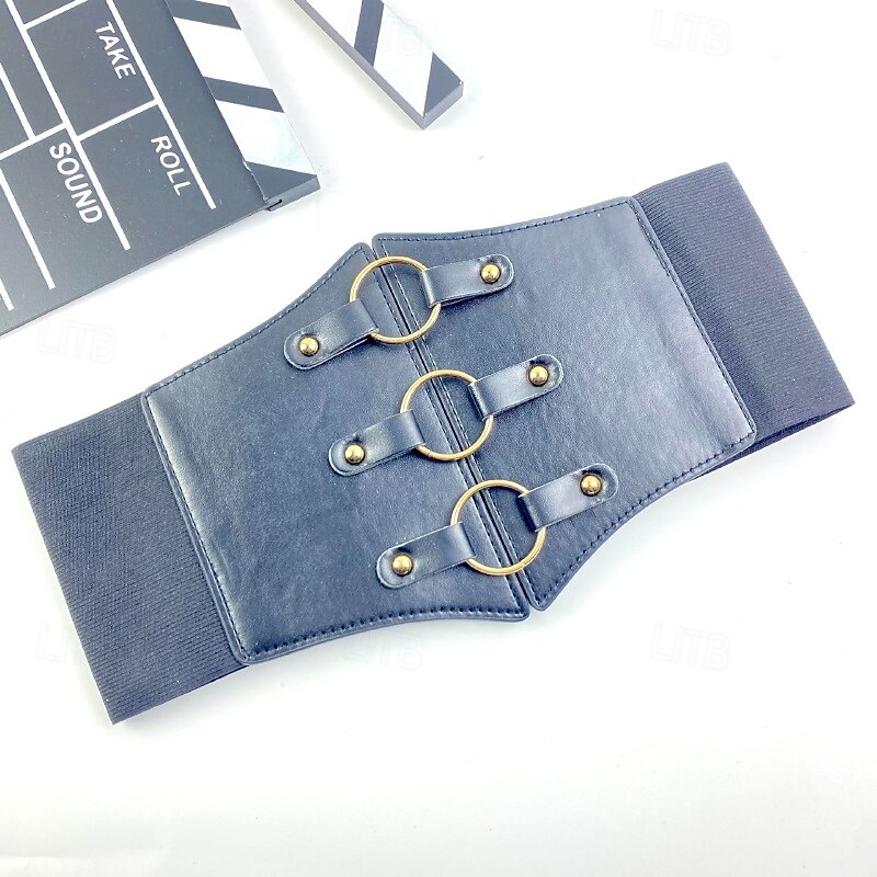 Women's Belt PU Silver Wide Belt Street Date Round Dots4