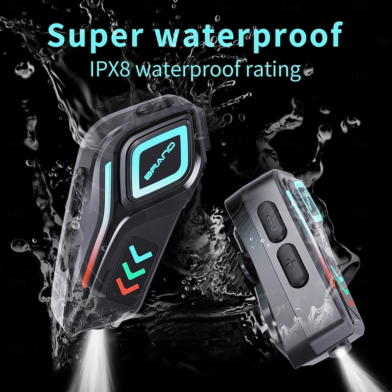 Helmet Bluetooth Headset with LED Light, IPX8 Waterproof, HD Sound, Voice Assistant, Long Battery Life, Detachable Installation – Compatible with Full and Half Helmets3