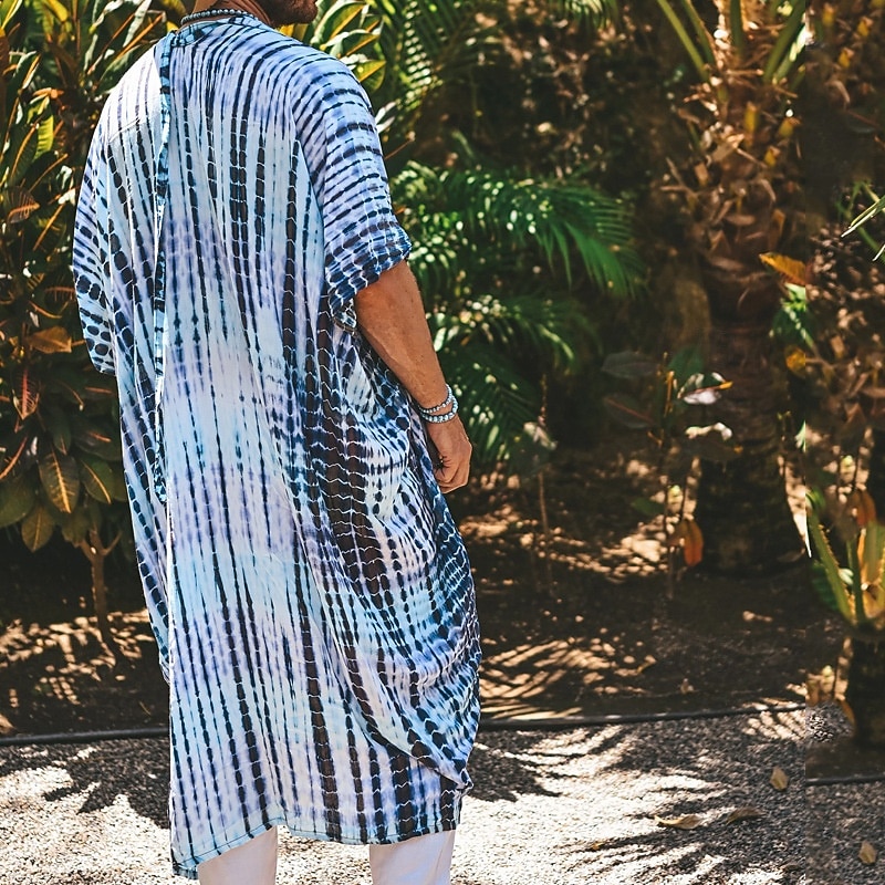 Men's Shirt Casual Shirt Beach Shirt Shrugs Blue Short Sleeves Stripes Vacation Hawaiian Clothing Apparel Polyester Fashion Ethnic Style Casual Comfortable4