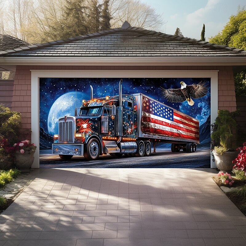 4th of July Door Decorations Garage Door Cover American Patriotic Egale Outdoor Banner Large Backdrop for Holiday Outdoor Garage Door Home Wall Decorations4