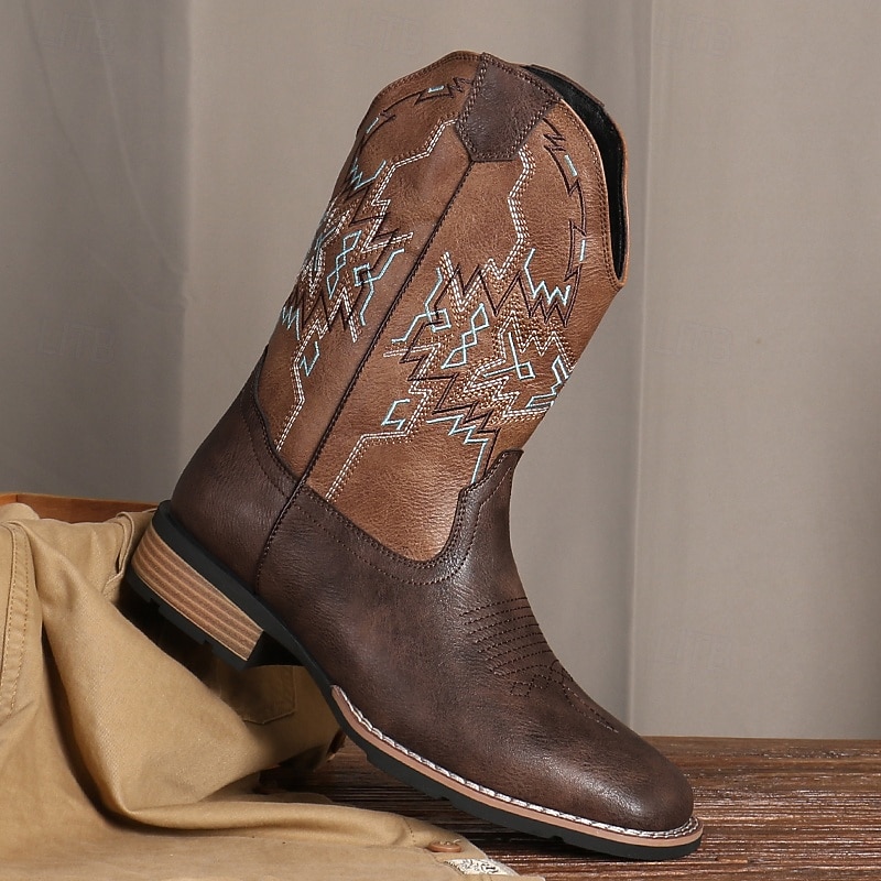 Men's Brown Western Boots with Embroidered Detailing – Classic Cowboy Style Boots for Outdoor Events, Casual Gatherings and Western Parties3