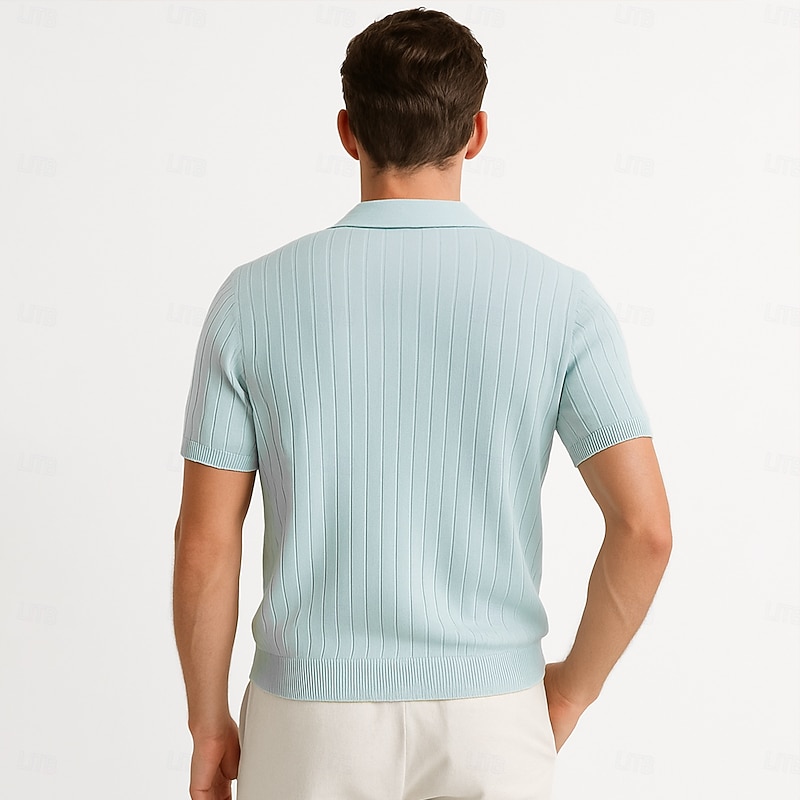 Men's Polo Knit Polo Sweater Business Casual V Neck Short Sleeve Formal Solid Color Novelty Summer All Seasons Light Blue Light Khaki Black White Army Green Coffee Polo3