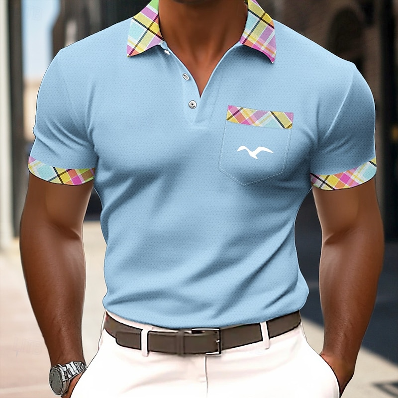 Men's Graphic Waffle Polo Shirts Short Sleeve Polo Shirts Collared Shirts Business Casual Business Athleisure Daily Wear Buttons Pocket 3D Print Summer Yellow Dark Pink Blue2