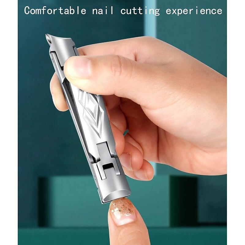 Nail Clippers,Wide Jaw Opening Anti-Splash Slanted Thickening Stainless Steel Toenail Clippers with Oblique Curved Blade, Portable Folding Dual-Use Nail Trimmer for Grooming4