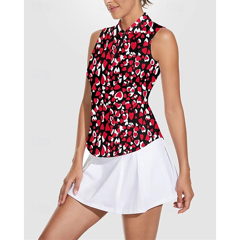 Women's Heart Tennis Shirt Sleeveless Print UPF50+ Quick Dry Tennis Golf Badminton Zip Collar Tee Tshirt Top Pink Red Royal Blue Tennis Clothing3