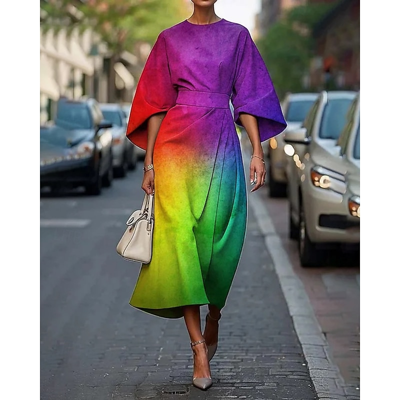 Women's Midi Dress Floral Dress Print Dress Elegant Fashion Outdoor Vacation Daily Regular Fit Flower Half Sleeve Crew Neck Black Pink Blue Purple Summer3