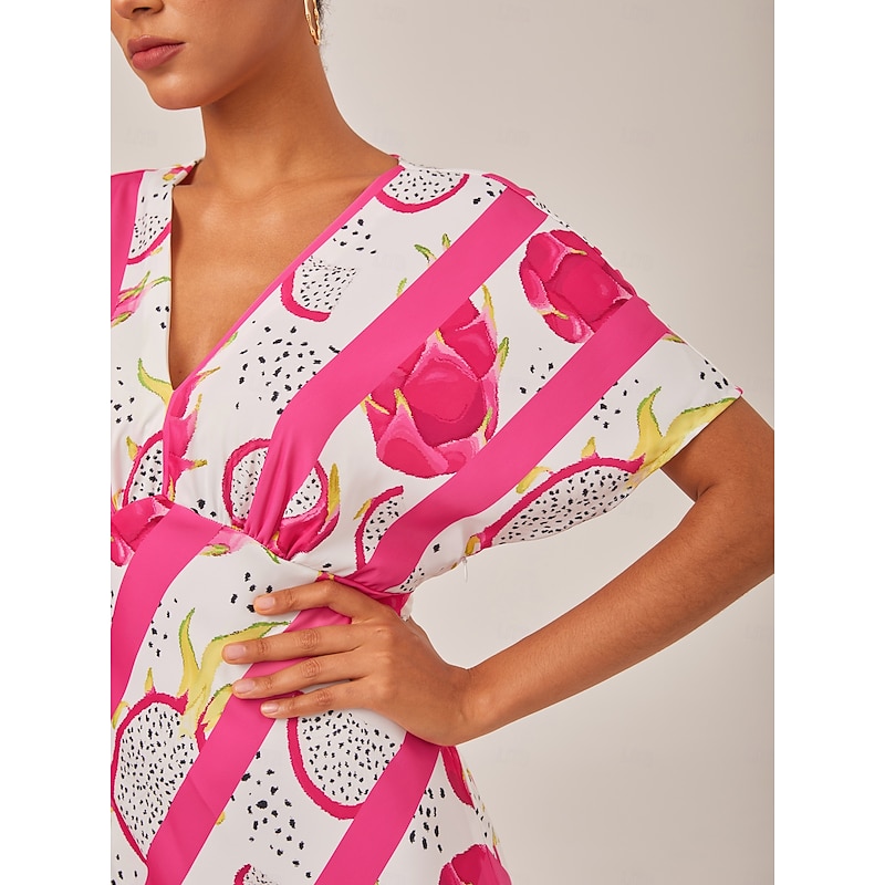 Dragon Fruit Striped Batwing Maxi Dress3