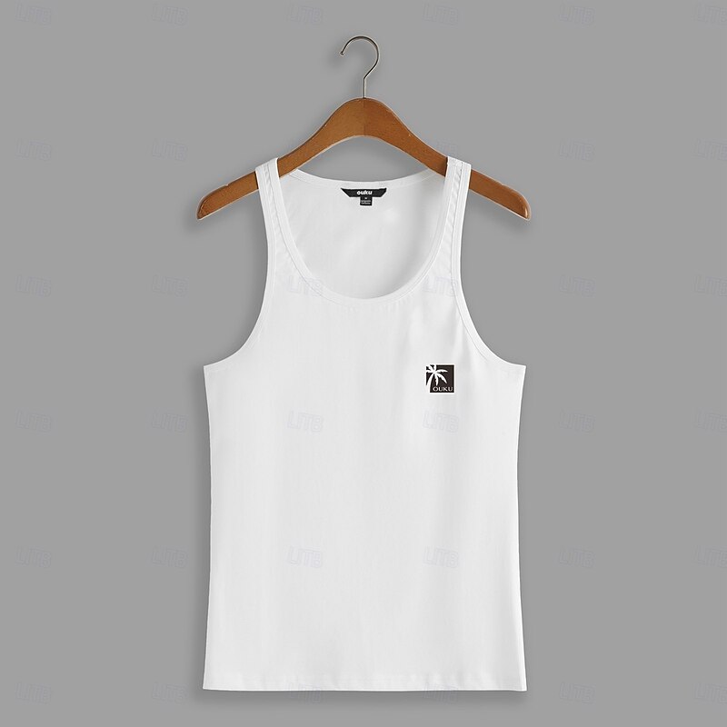 Men's 100% Cotton Graphic Fashion Outdoor Casual  3D Print Tank Top Vest Top Undershirt Street Casual Daily T shirt White Sleeveless Crew Neck Shirt Spring & Summer Clothing Apparel