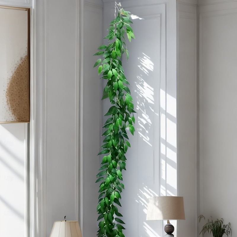Artificial Willow Leaf Garland,2m Green Hanging Vines Wall Decor, Faux Leaf Wall Hanging for Wedding Backdrop, Party and Home Decoration4