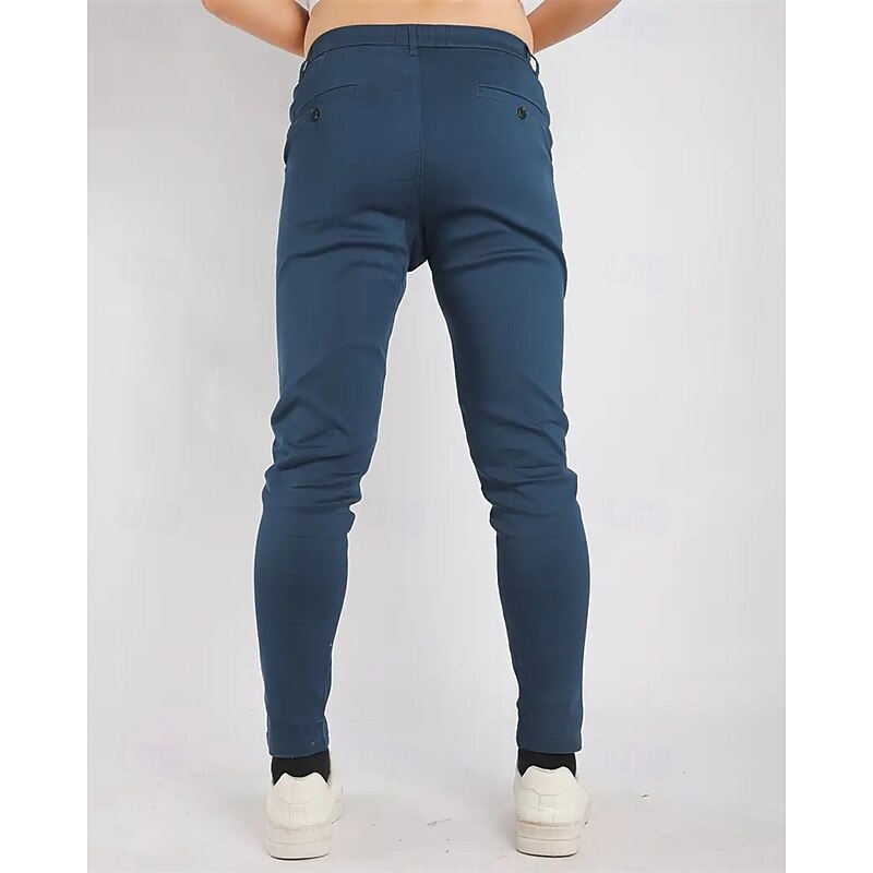 Men's Dress Pants Skinny Trousers Chinos Buttons Pocket Plain Comfort Ankle-Length Formal Party Work Fashion Classic Style Black Blue Micro-elastic4