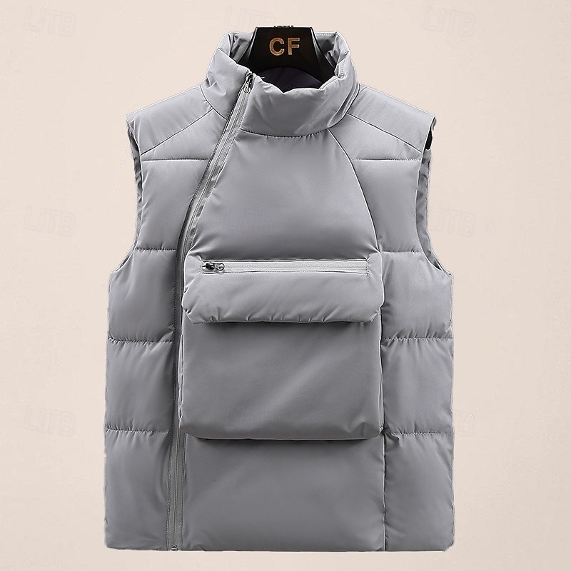 Men's Puffer Vest Daily Casual Spring &  Fall Pocket Polyester Comfortable Solid Color Pullover Regular Fit Black Gray Vest4