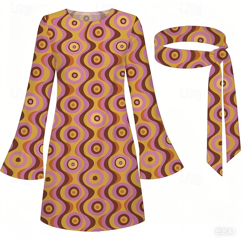 Retro Vintage 1970s Groovy Dress Headband Hippie Disco Geometic Psychedelic Fancy Dress Women's Halloween Carnival Vacation Music Festival Festival Adults' Dress Headband4