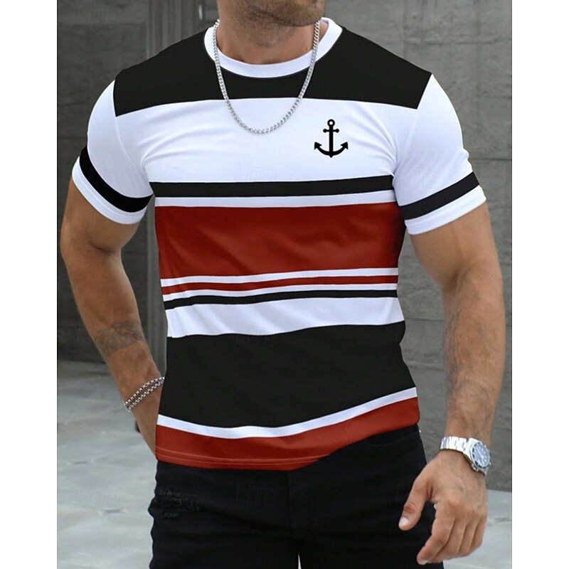 Men's T Shirt Tee Short Sleeve Shirt Tee Top Short Sleeve Crew Neck Summer Color Block Fashion Designer Basic Print Vacation Street Going out Red Navy Blue Blue Top Tee for Men