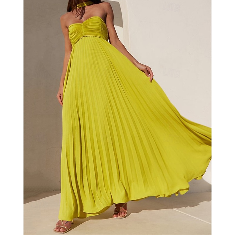 Women's Long Dress Maxi Dress Casual Dress Swing Dress Fashion Outdoor Party Evening Party Regular Fit Plain Sleeveless Strapless Yellow Pink Blue Summer3