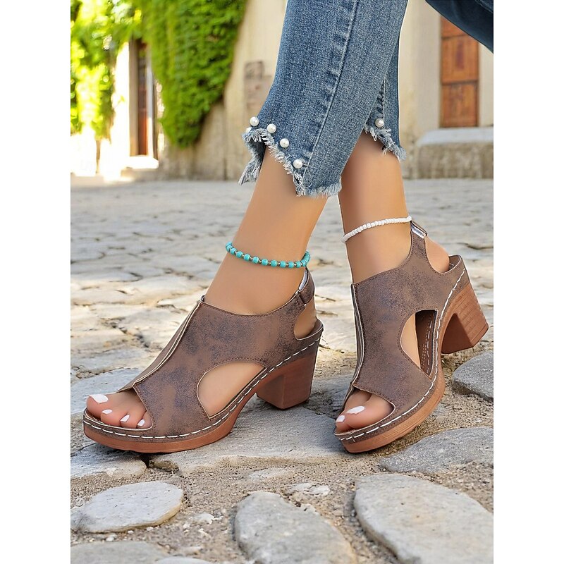 Women's Brown Cut-Out Sandals - Stylish Peep-Toe with Heel, Perfect for Casual and Chic Summer Look4