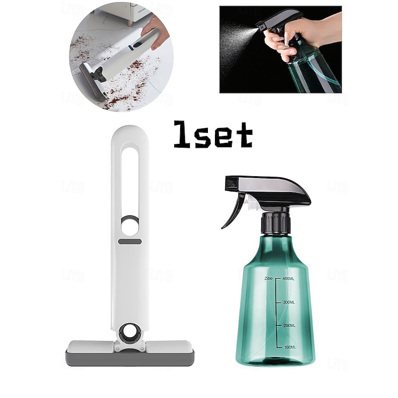 2PCS Mini Cleaning Kit with 400ml Spray Bottle and Handheld Mop, No-Wash Lazy Cleaning Tool for Desk, Window, Bathroom, Glass Surfaces