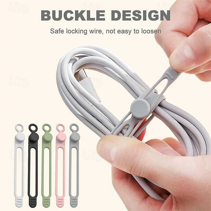 10 PCS Data Cable Organizer Silicone Cable Ties Reusable Cable Management Organizer Multi-Purpose Flexible Cable Organizer for Bundling and Securing Cables4