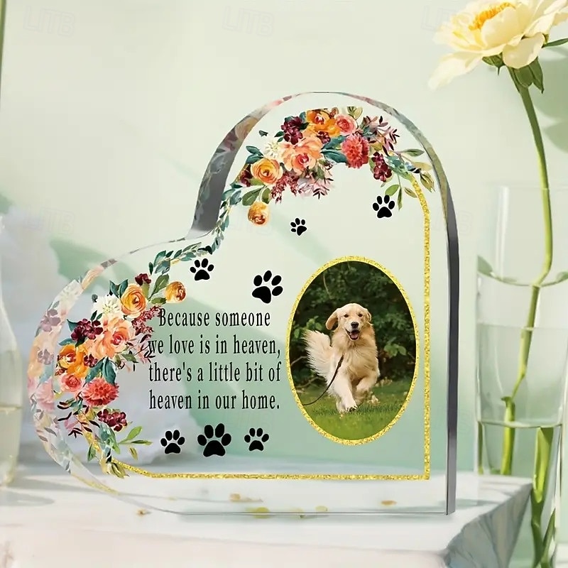 Personalized Acrylic Heart Pet Memorial Plaque, Custom Dog Photo Block and Paw Print Keepsake, Sympathy Gift for Pet Loss, Tabletop Decor for Valentine's Day, Christmas, Thanksgiving, Graduation4