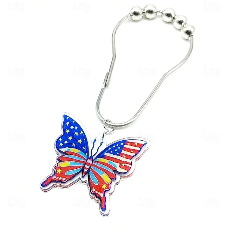 1pc 4th of July Shower Curtain Hooks With Ball Bearings, American Patriotic Blue White Red Curtain Tiebacks, Independence Day For Bathroom Accessories3