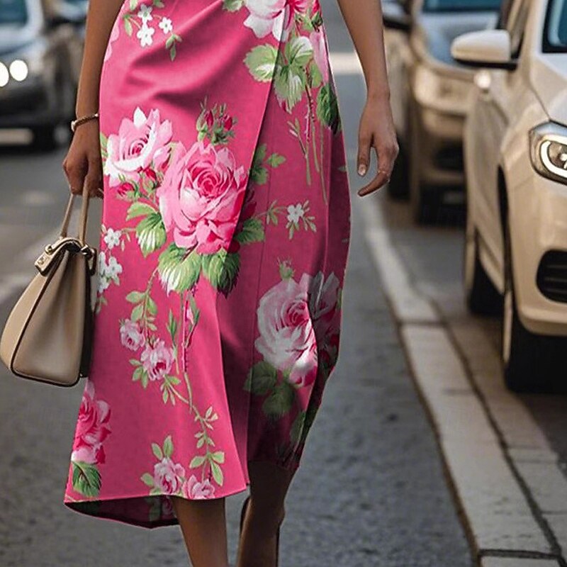 Women's Midi Dress Prom Dress Floral Dress Summer Dress Elegant Fashion Outdoor Party Date Regular Fit Flower Sleeveless Crew Neck Pink Summer Spring3
