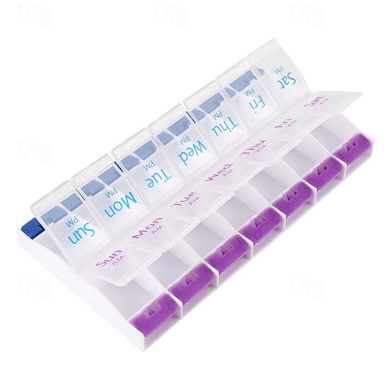 Daily Pill Case Organizer, 7-Day Weekly Medicine Planner Organizer, AM PM, Large Tray 14-Compartment Meds Box Container Holder for Medication, Vitamin, Supplement, Fish Oil4