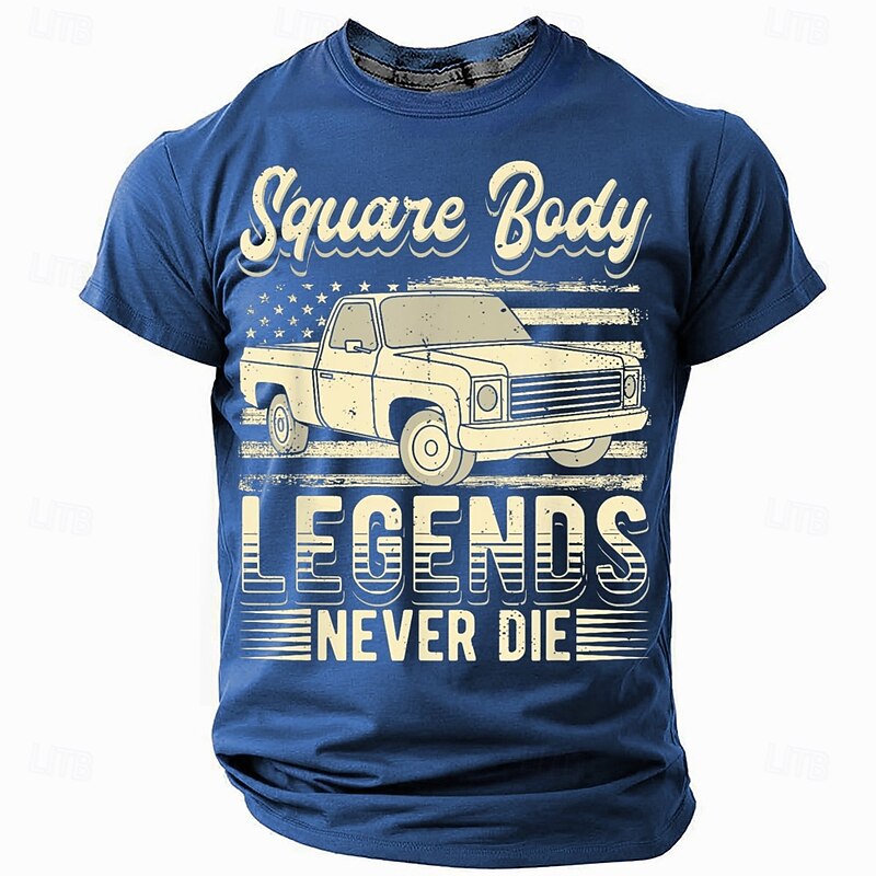 Mens Square Body Legends Never Die Truck Graphic Short Sleeve T-Shirt2
