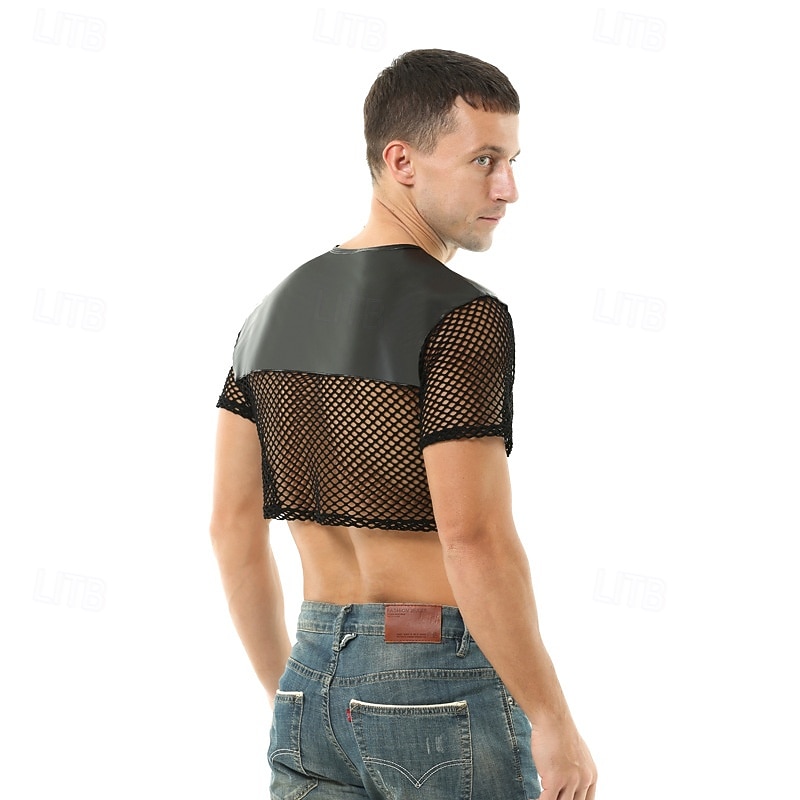 Gay Pride Halloween T-shirt Crop Top Tee Sexy Leather Fetish Mesh Fishnet Adults' Men's Halloween Carnival Clubwear Pride Parade Pride Month Easy Halloween Costumes Dress Up4