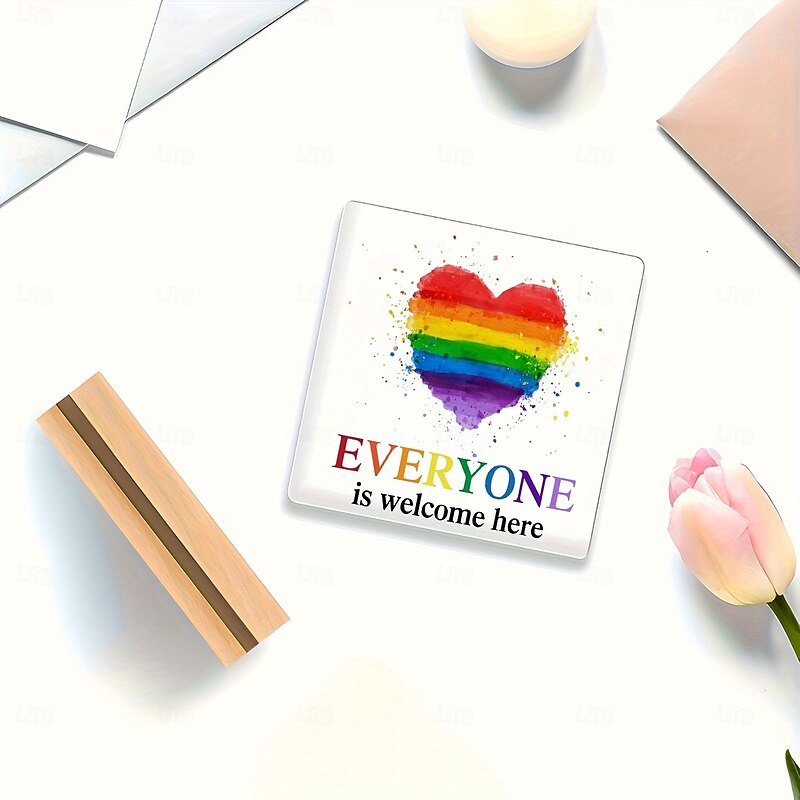 Pride Desk Decorative Sign Acrylic Sign With Wooden Stand Love Is Love Rainbow Theme Decorative Desk Sign with Wooden Stand, LGBTQ Pride Month Office Table Shelf Decor, Party Supplies3