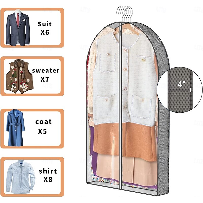 Garment Bag for Hanging Clothes, PEVA Dustproof Clothing Covers, Breathable Moth-Proof Suit Bags for Closet Storage, Transparent Dress Shirt Coat Protector3