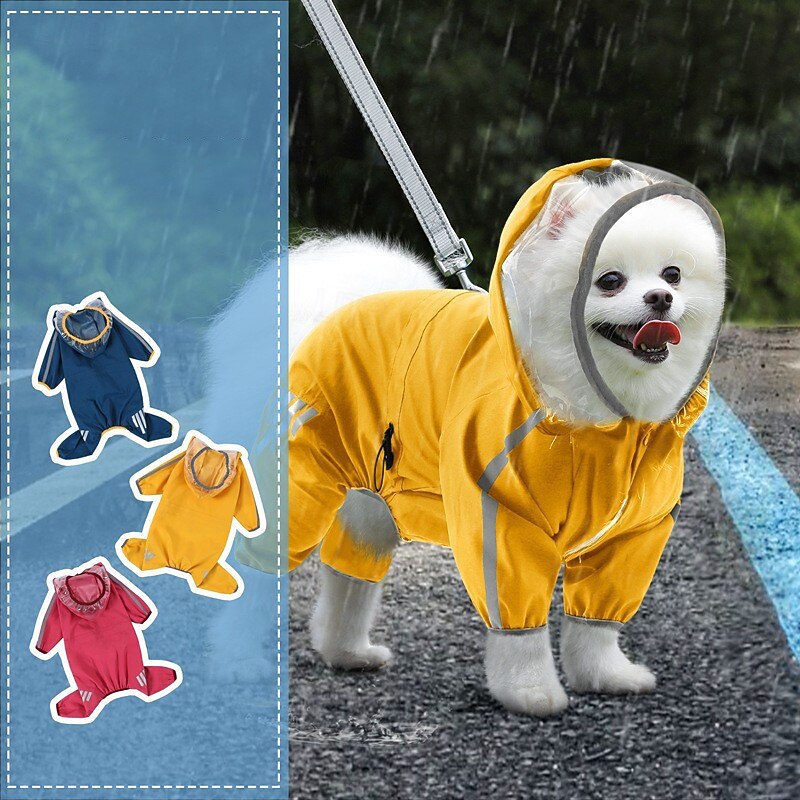 Dog RaincoatWaterproof Rain Poncho with Hoodie High Reflective Pet Rain Jacket with Leash Hole for Small Medium and Large Dogs2