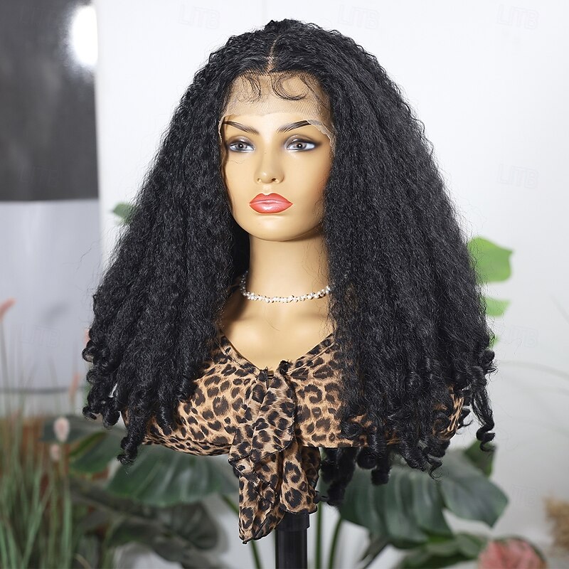 Synthetic Lace Wig Jerry Curl Style 20 inch Black Middle Part 13x4x1 T Part Lace Front Wig Women's Wig Black2