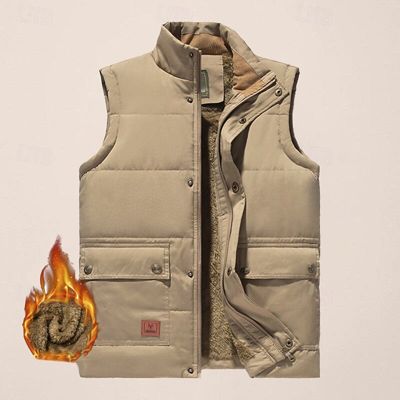 Men's Quilted Vest Daily Casual Fall & Winter Pocket Polyester Comfortable Solid Color Zipper Stand Collar Black Khaki Army Green Dark Blue Vest2