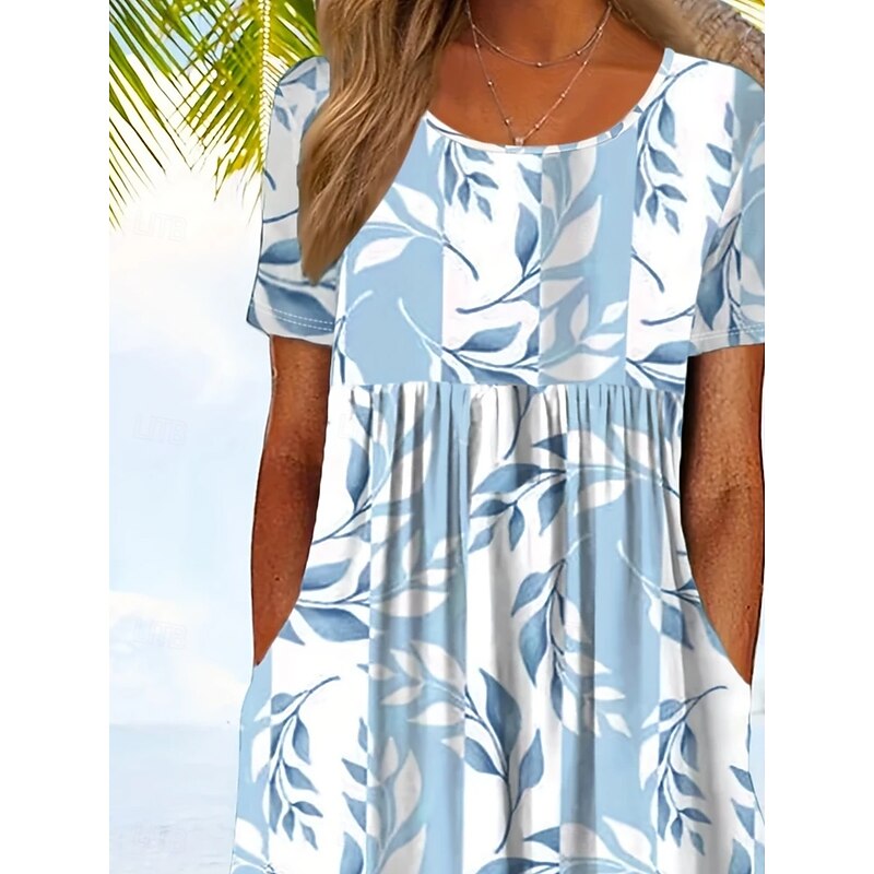 Women's Midi Dress T Shirt Dress Tee Dress A Line Dress Summer Dress Bohemia Vacation Vintage Regular Fit Floral Graphic Short Sleeve Crew Neck Light Blue Summer Spring2