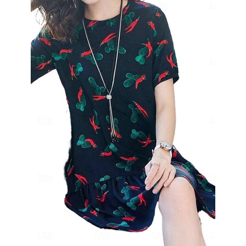 Women's Mini Dress Summer Dress Casual Daily Regular Fit Floral Short Sleeve V Neck Black Red Summer4
