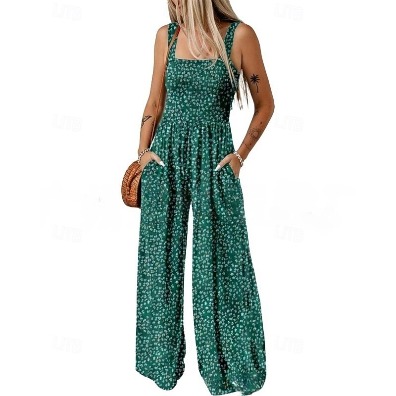 Women's Normal Jumpsuit Casual Floral Sleeveless U Neck Print Street Daily Regular Fit Pink Blue Green Summer