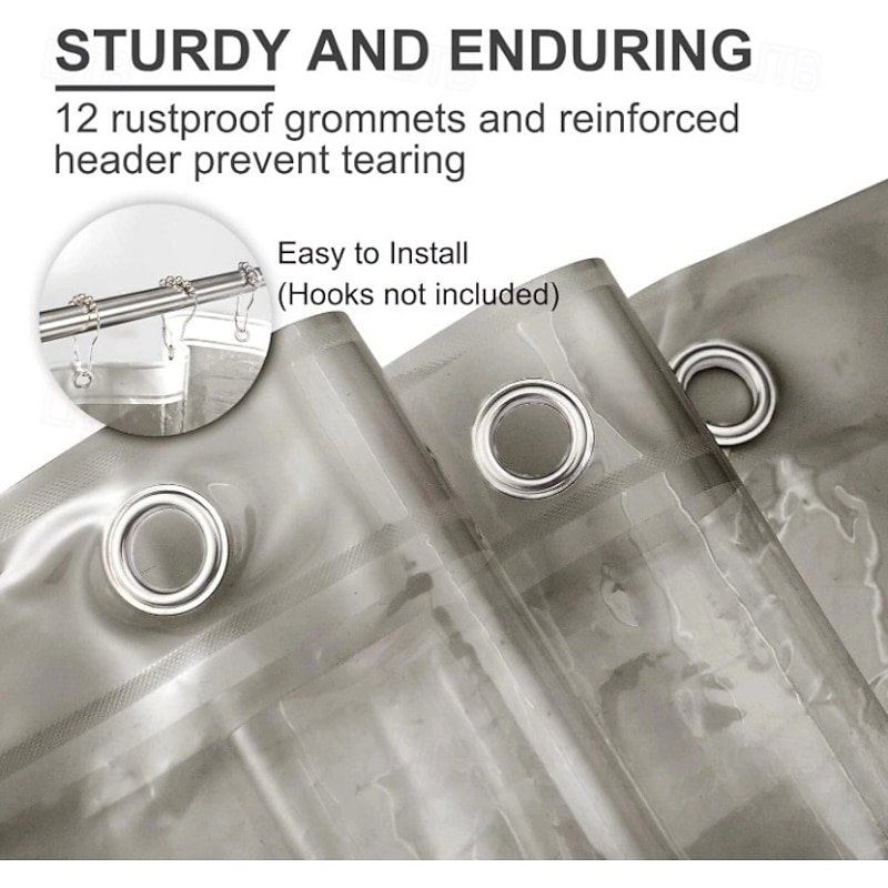 PEVA Shower Curtain Bath Curtain Waterproof Mildew Proof Clear Color White Black, Including Hooks 180x180cm 70"x70" 200cm Long2