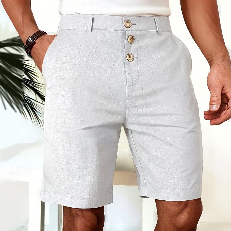 Men's Shorts Linen Shorts Summer Shorts Beach Shorts Buttons Pocket Straight Leg Plain Comfort Breathable Knee Length Outdoor Party Office Fashion Business Black White2