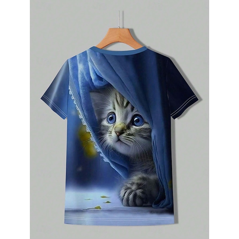 Women's T Shirt Graphic Animal Cat Vintage Stylish Classic Short Sleeve Crew Neck Regular Tops Daily Weekend Print Blue Purple Green Summer Spring3