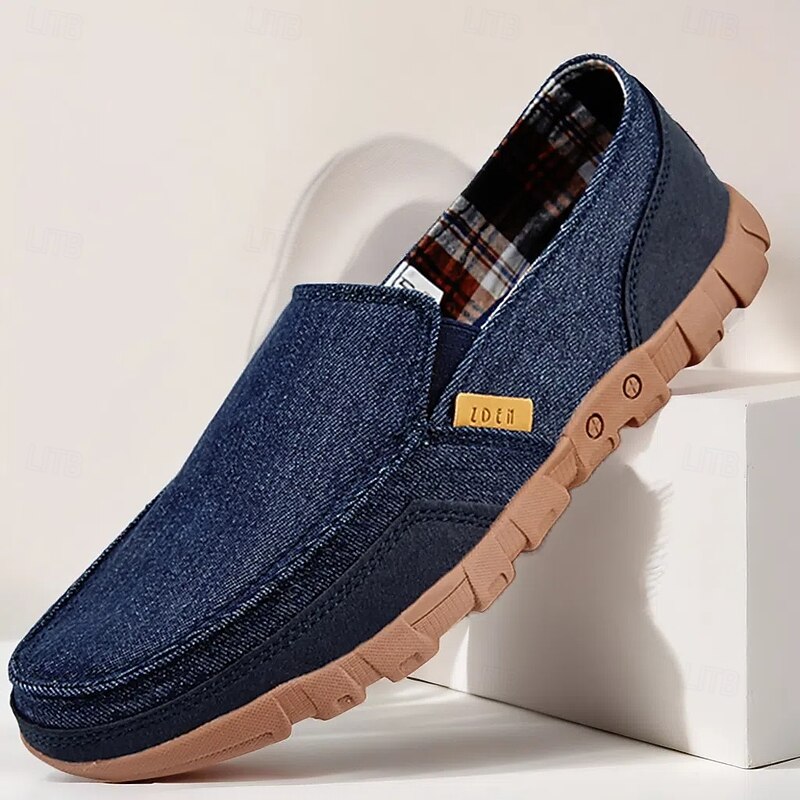 Men's Blue Denim Slip-On Shoes with Rubber Sole – Comfortable Casual Style for Outdoor Activities