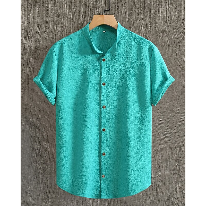 Men's Shirt Summer Shirt Casual Shirt Beach Shirt Button Up Shirt Black Blue Army Green Beige Gray Short Sleeve Plain Band Collar Vacation Hawaiian Clothing Apparel Fashion Casual Comfortable