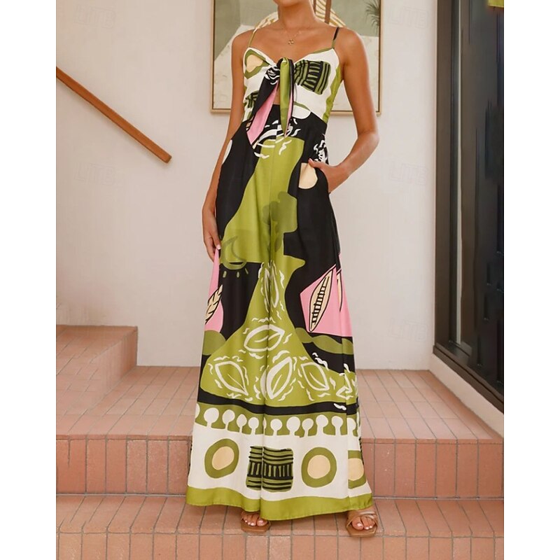 Women's Normal Jumpsuit Streetwear Floral Sleeveless V Neck Print Street Daily Regular Fit White Army Green Red Summer4