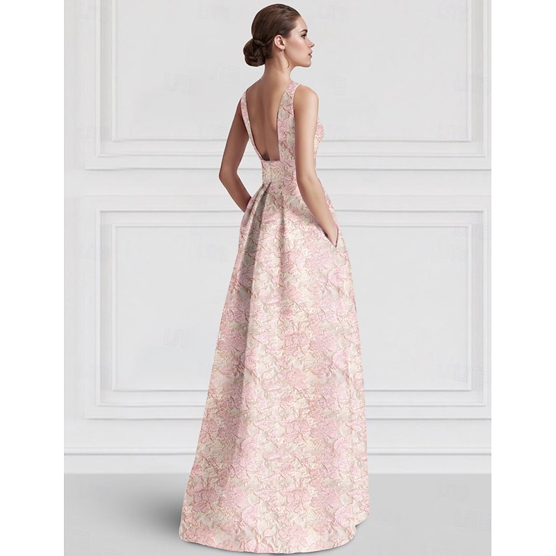 Jacquard A-Line Cocktail Dresses Elegant Dress Formal Wedding Asymmetrical Sleeveless Crew Neck Nylon with Floral Print Pocket Wedding Guest Dress4