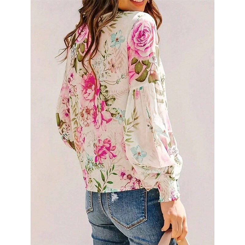 Women's Shirt Floral Tropical Stylish Casual Long Sleeve Crew Neck Regular Tops Daily Print White Pink Green Summer Spring2