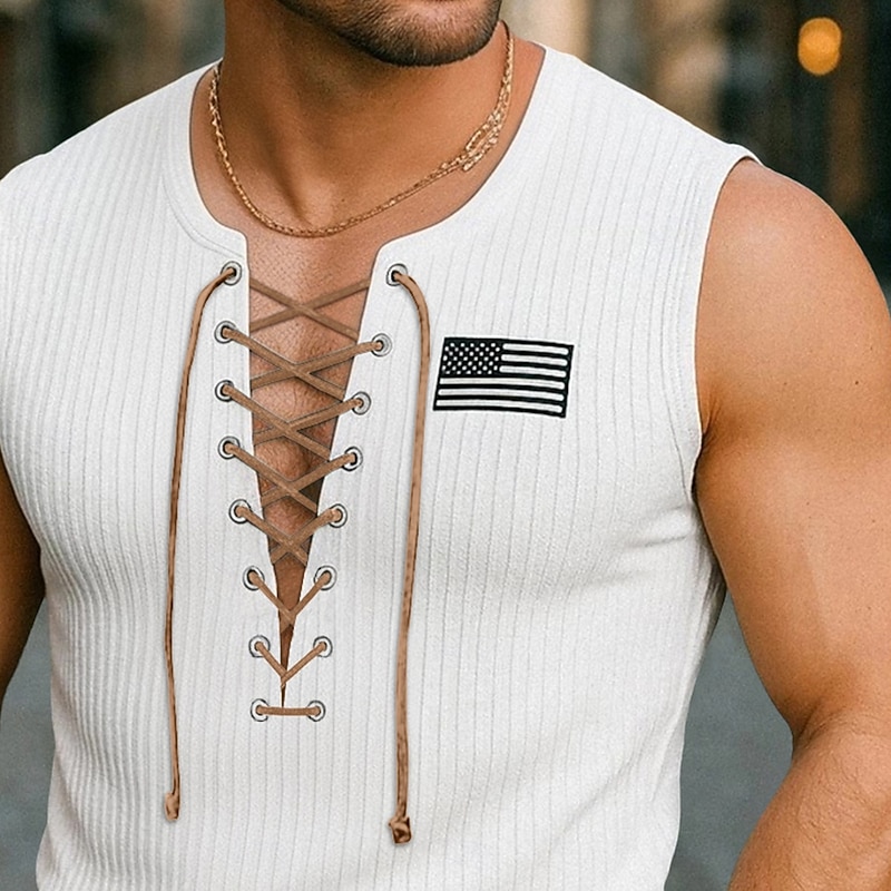 Men's Tank Top Sleeveless Shirt Muscle Shirt Wife beater Shirt Sleeveless Crew Neck Summer Plain Fashion Designer Modern Lace up Outdoor Casual Going out Black White Navy Blue Top Tee for Men2