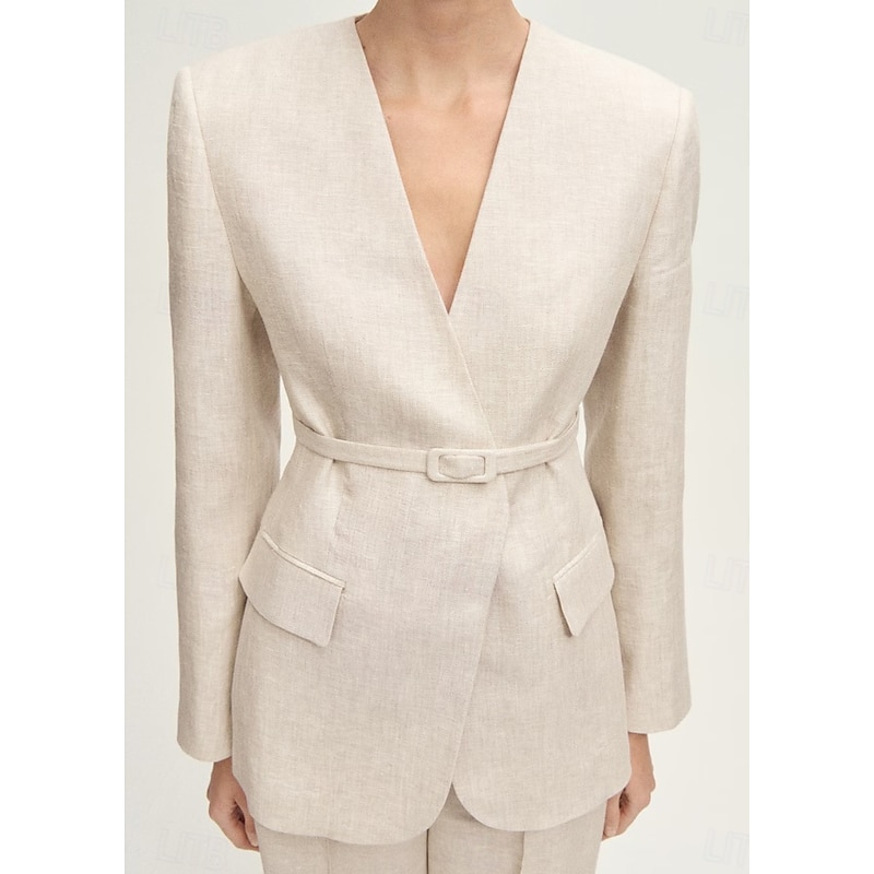 Women's 2 Pieces Suits Formal Wedding Guest Elegant Simple Long Sleeve Floor Length V Neck2