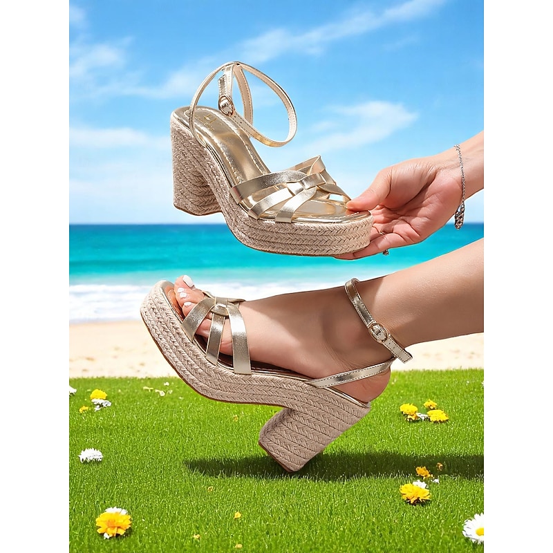 Women's Gold Platform Wedge Sandals with Ankle Strap - Open Toe Heels for Casual Dates and Summer Outfits4