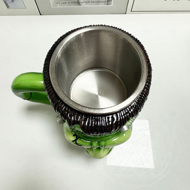 Frankenstein Mug Halloween Monster Coffee Cup, 3D Horror Resin Novelty Drinkware with Stainless Steel Liner, Spooky Gift for Men Women, Gothic Home Bar Decor2