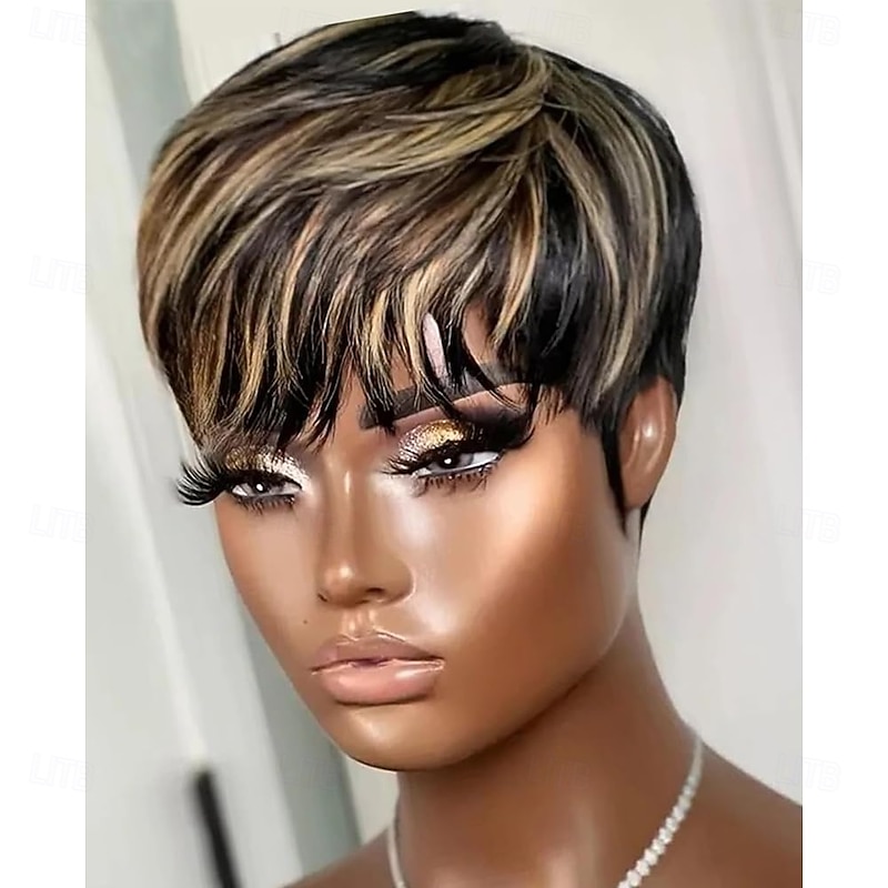Pixie Cut Wig Synthetic Wig for Black Women Short Bob Wig Ombre with Bangs3